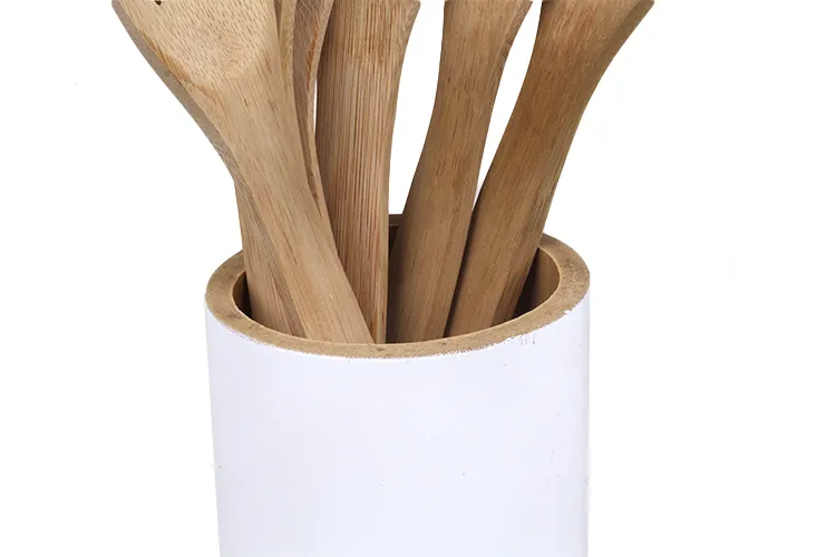 Juego de utensilios de cocina de madera de bamb&uacute; ecol&oacute;gico con soporte redondo