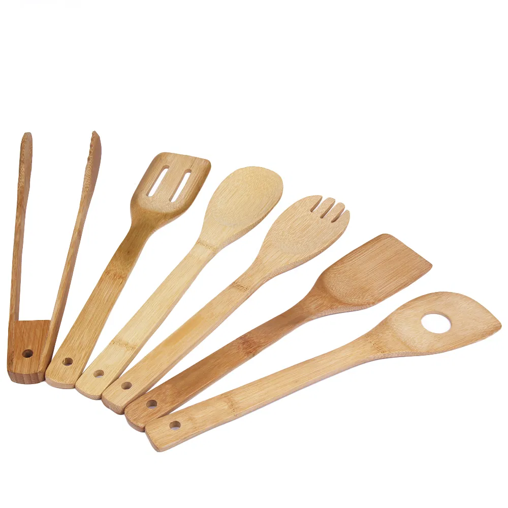 Juego de utensilios de cocina de bamb&uacute; antiadherentes y port&aacute;tiles para barbacoa 