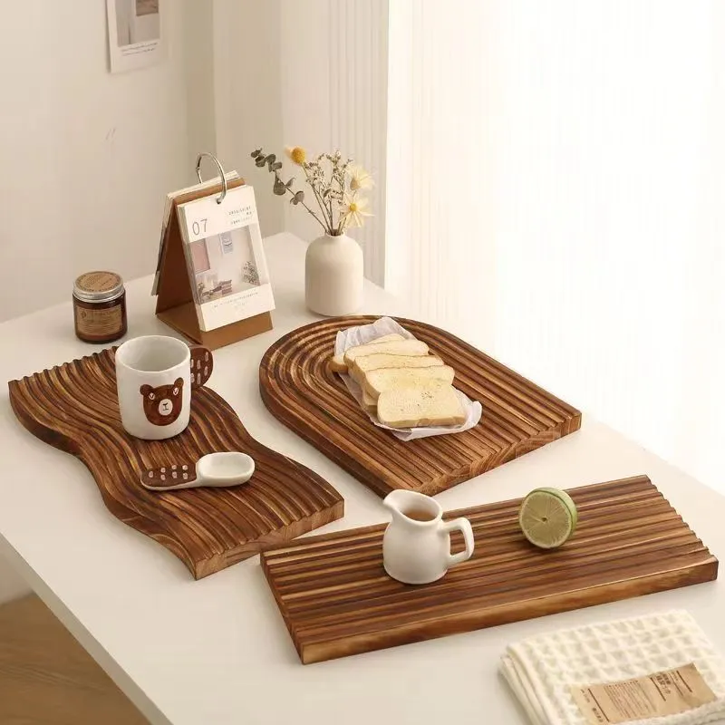 Bandeja decorativa de madera para servir tabla de cortar pan con ranura 
