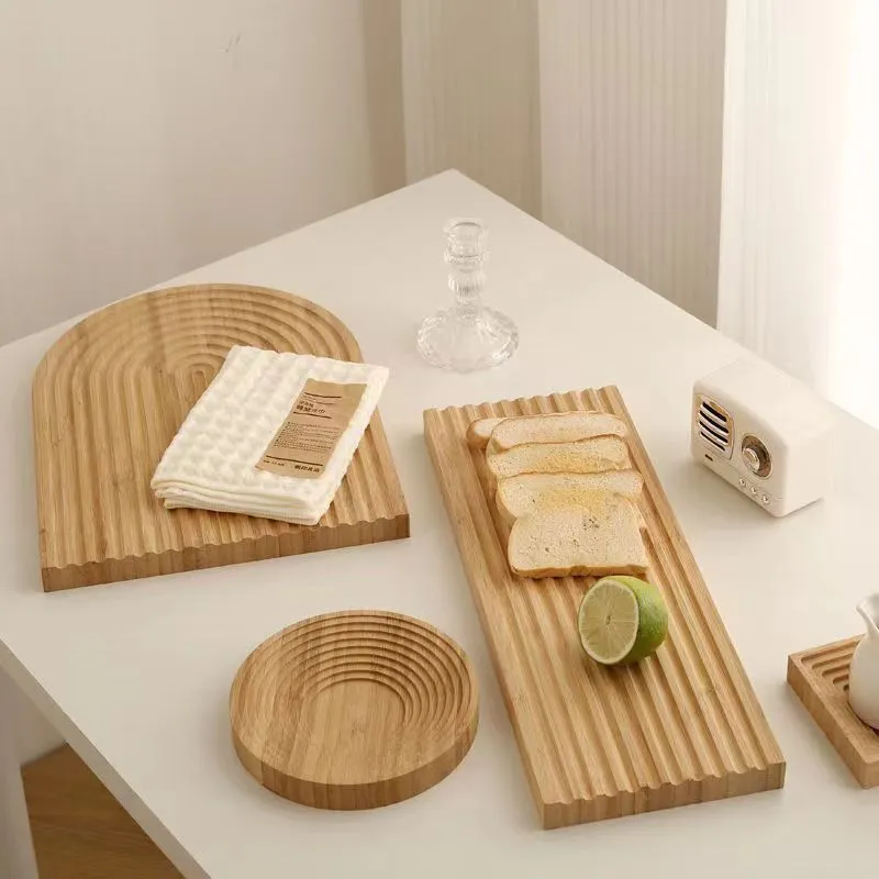 Bandeja para servir de madera de haya con dise&ntilde;o ondulado, tabla para cortar pan Bandeja 