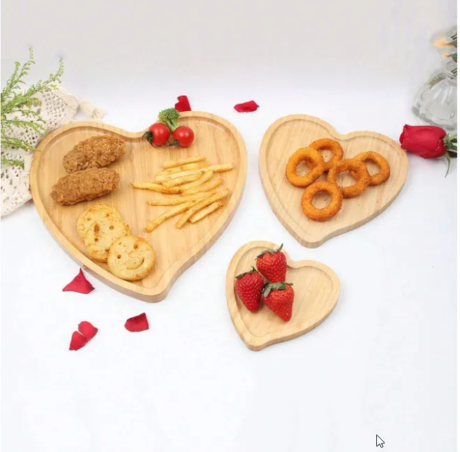 Platos de bamb&uacute; con forma de coraz&oacute;n 'Love', bandeja de bamb&uacute; para servir para 