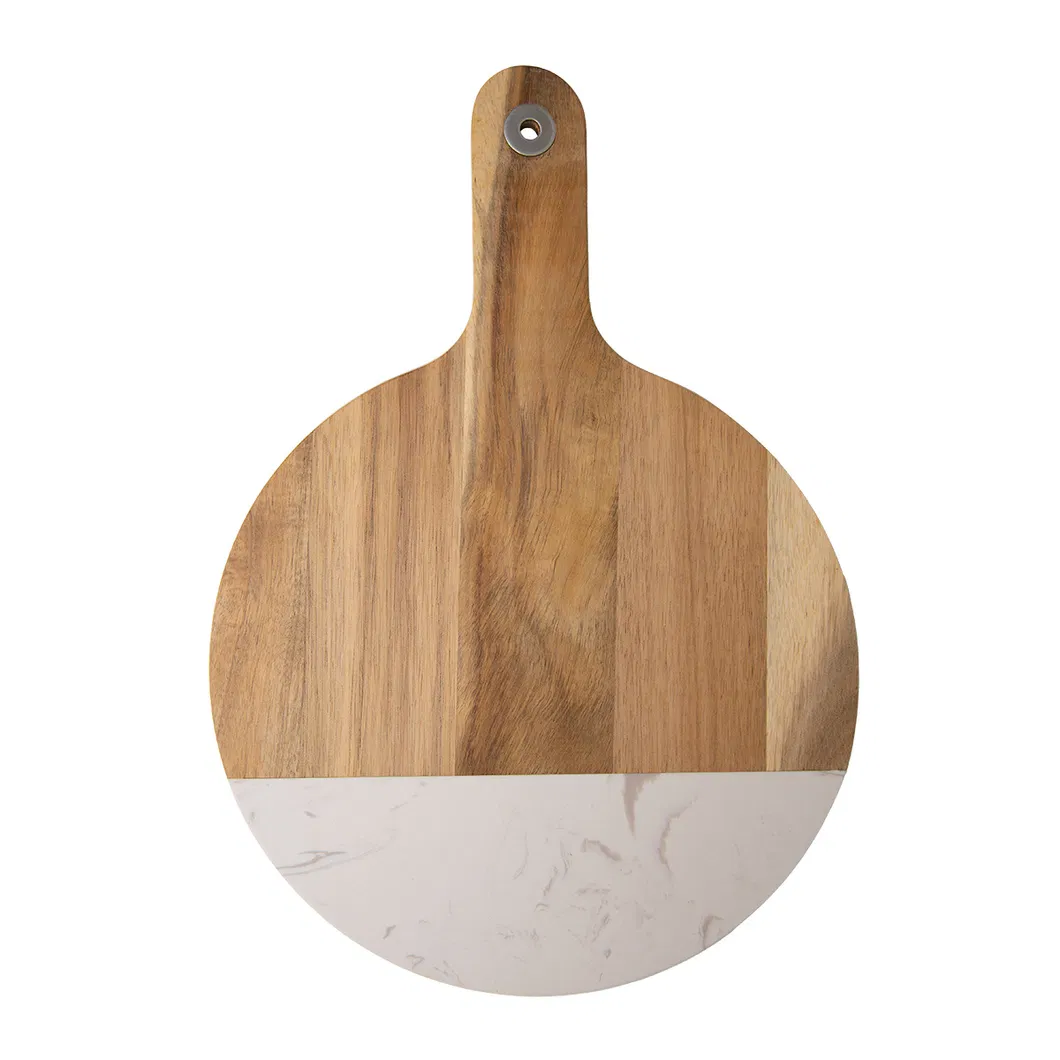 Pr&aacute;ctico tablero de presentaci&oacute;n redondo de m&aacute;rmol y queso de madera - Tabla con mango 
