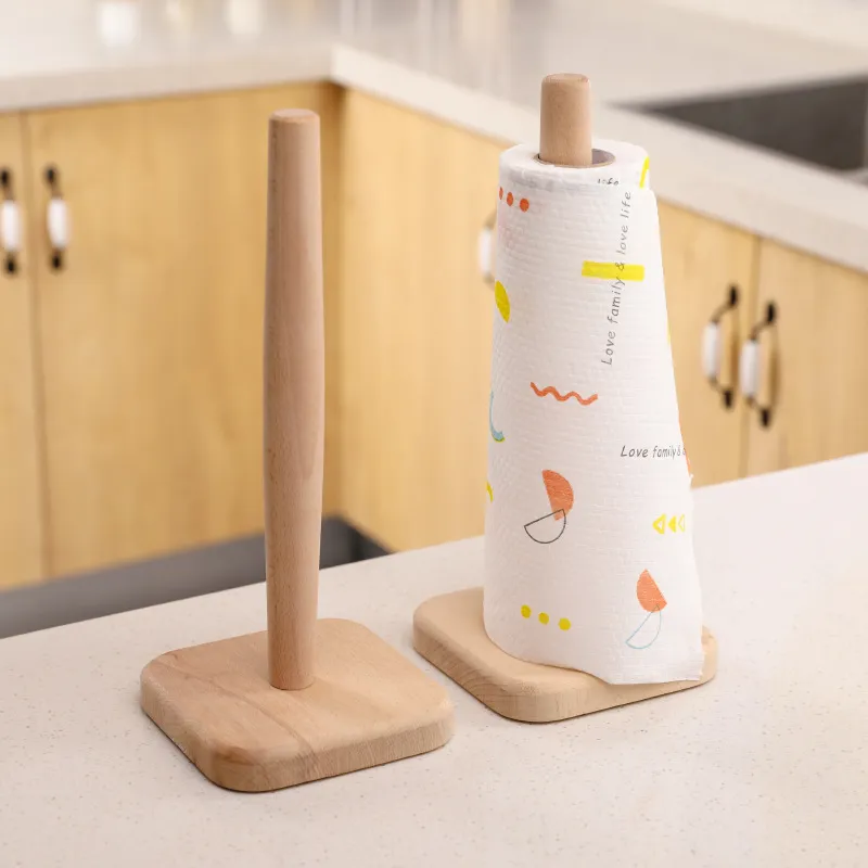 Portarrollos de papel higi&eacute;nico de ba&ntilde;o con ventosa de madera de haya con organizador de soporte para 