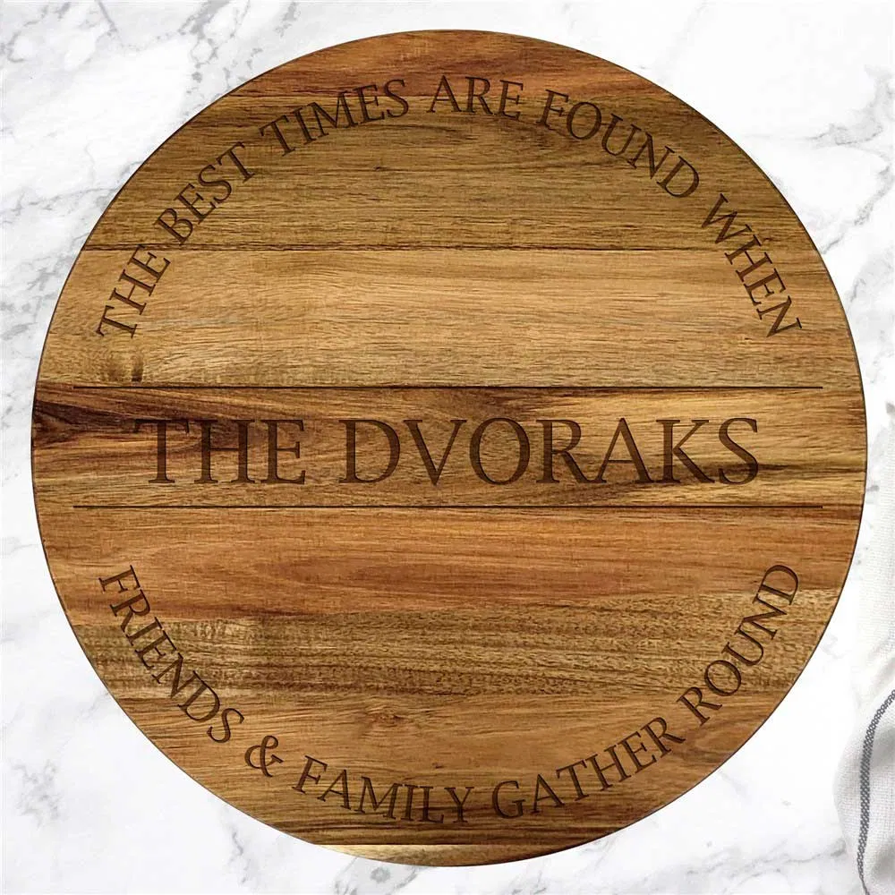 Lazy Susan de madera de acacia personalizada y grabada para cocina 