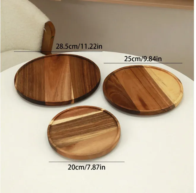 Juego de platos giratorios de madera de acacia para servir Lazy Susan para comida 