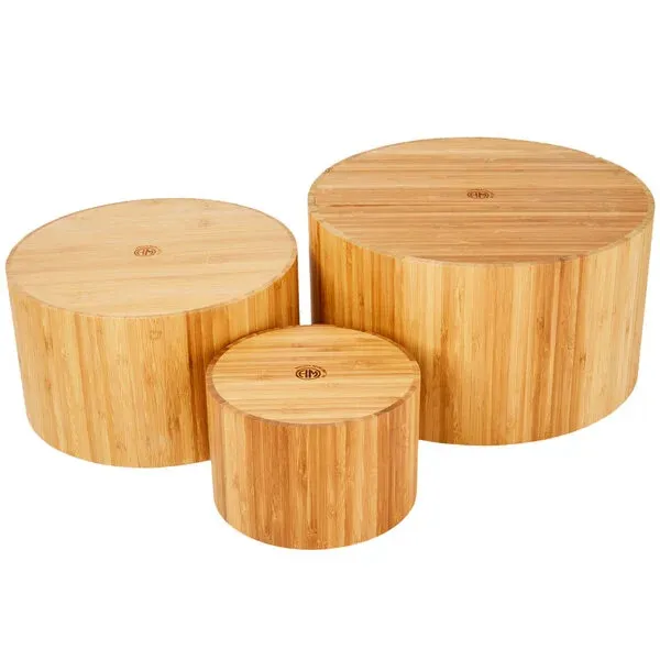 Juego de elevadores redondos de bambú para exhibición de alimentos de 3 piezas, juego de ensaladeras Juego de elevadores