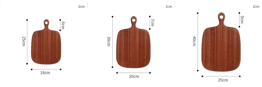 Juego de 3 tablas para servir de madera de &eacute;bano con forma de paleta con mango 