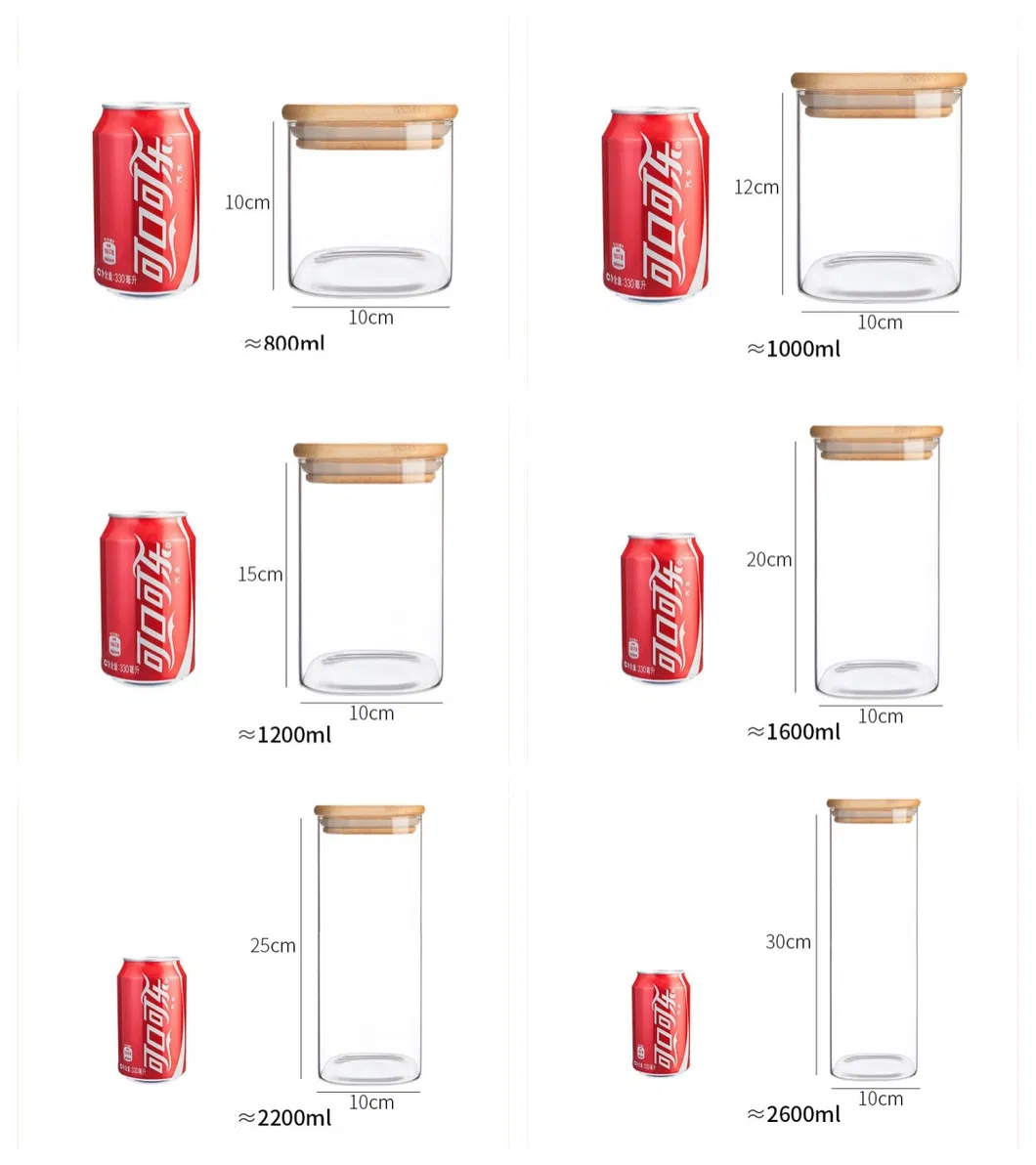 Tarro de vidrio con tapa de bamb&uacute; para caf&eacute; en grano, dulces, galletas, fideos, nueces, especias 