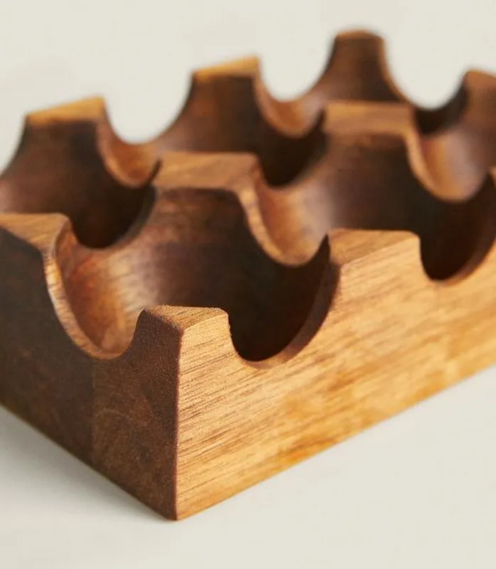 Estante de almacenamiento de huevos de madera espesa, soporte para huevos para 6 huevos frescos 