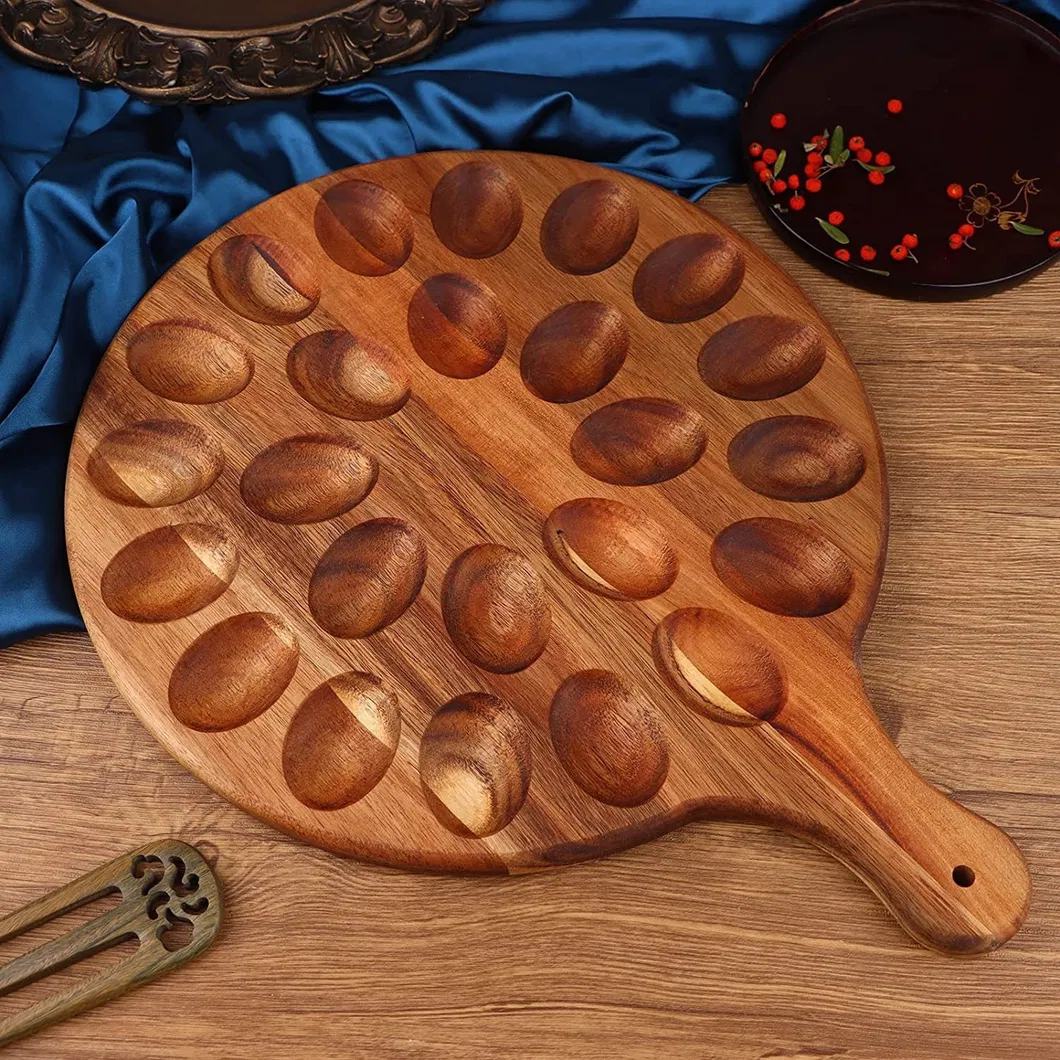 soporte para huevos con asa, bandeja para huevos de madera grande con