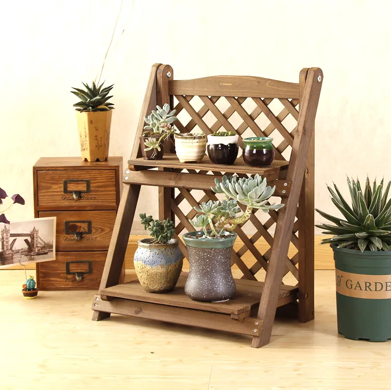 Escal&oacute;n plegable de madera maciza de varias capas, tipo estante para flores para sala de estar y balc&oacute;n
