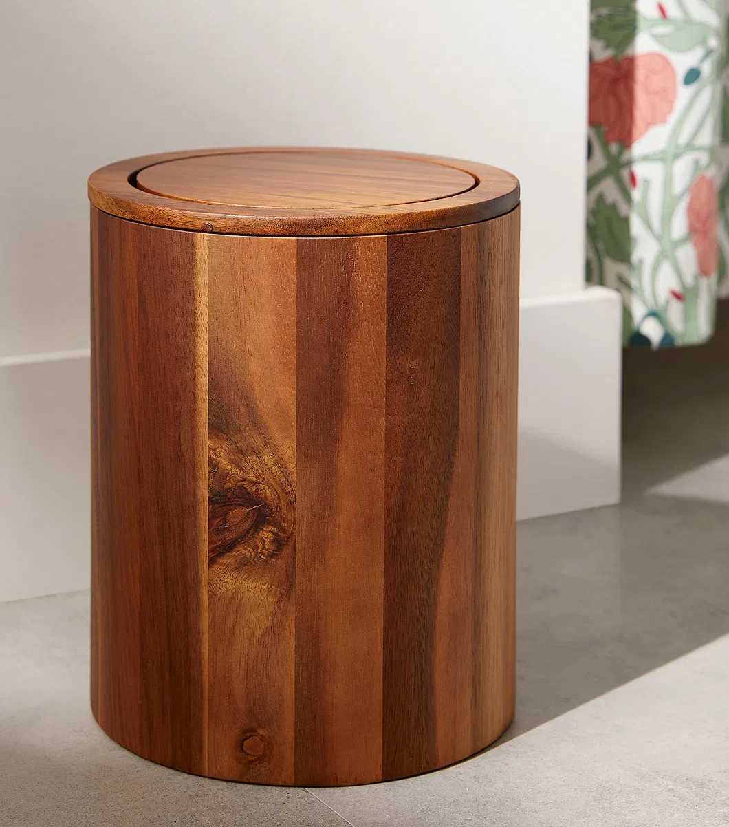 Cesta de basura de madera redonda para baño