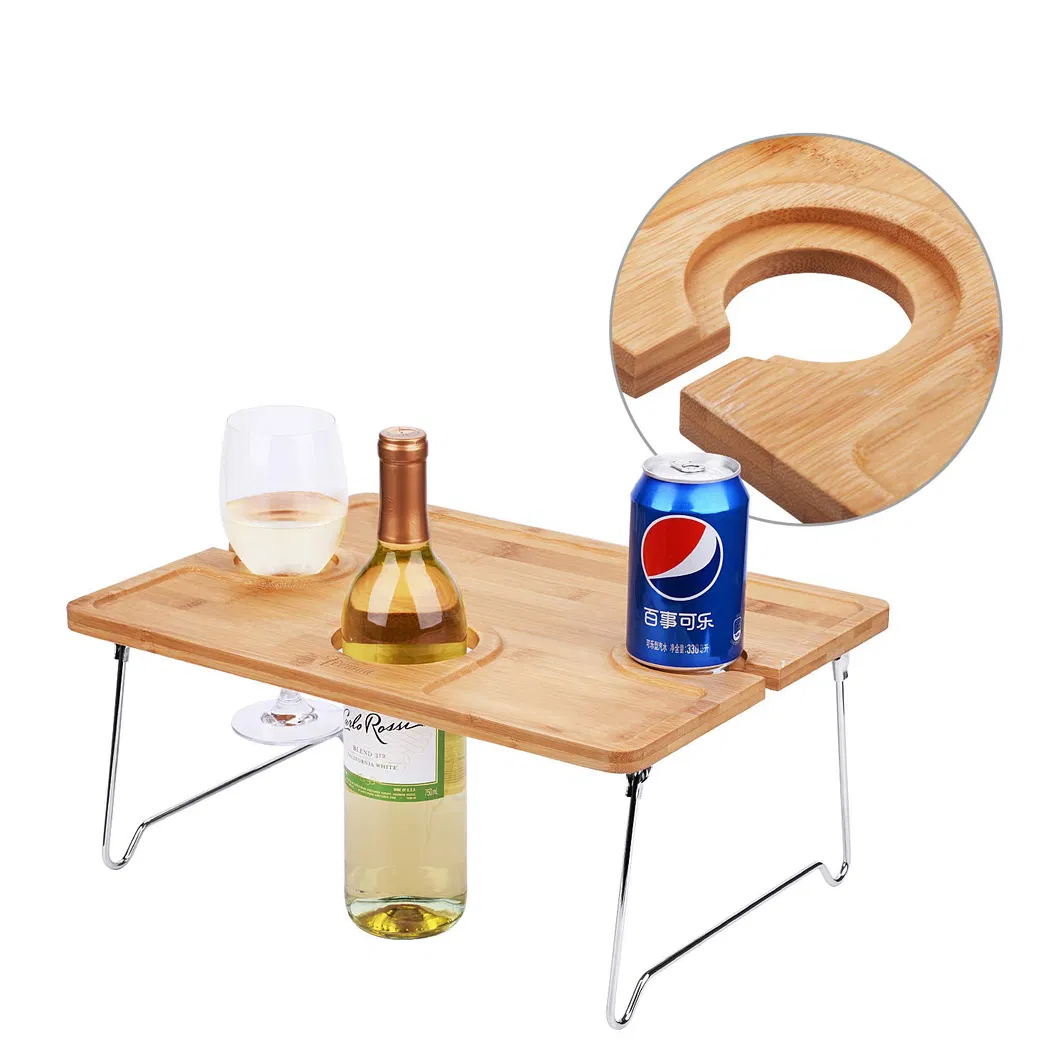 al aire libre Mesa de picnic de vino port&aacute;til de bamb&uacute; para la playa para acampar