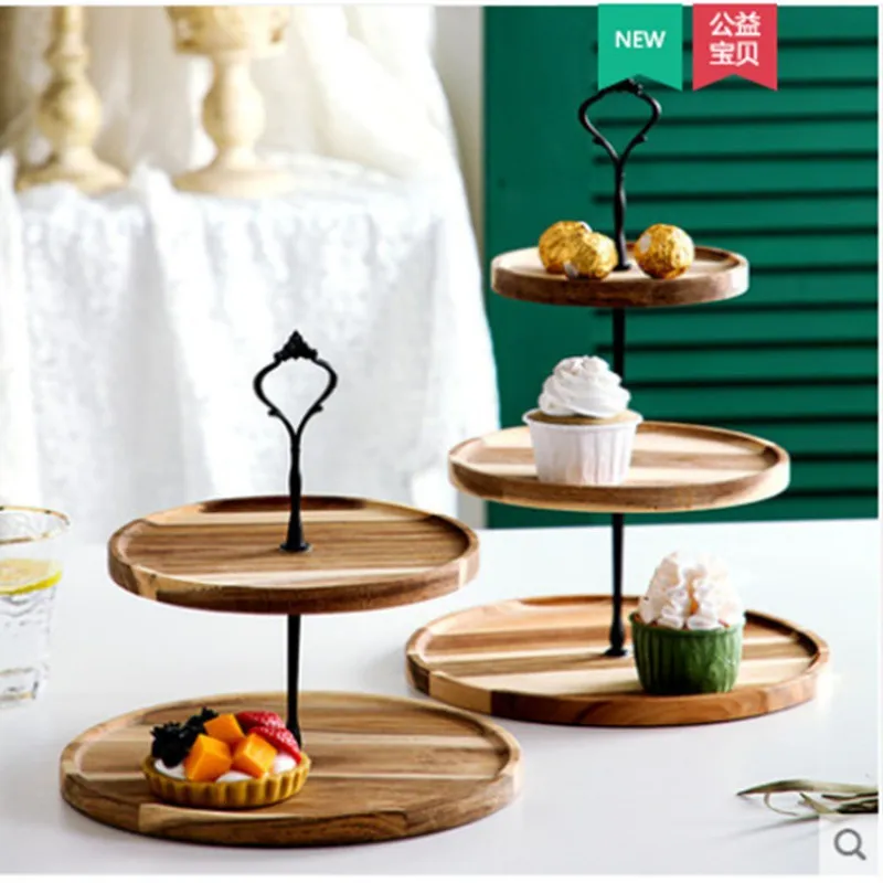 elegante rústico para pasteles de acacia, soporte para servir de 2 niveles para entretenimiento estilo granja