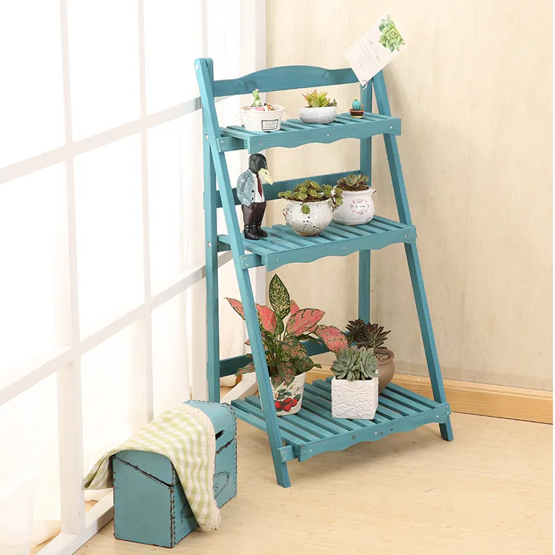 Estante de almacenamiento plegable de cinco capas tipo escalón Estante de flores de madera maciza para plantas suculentas