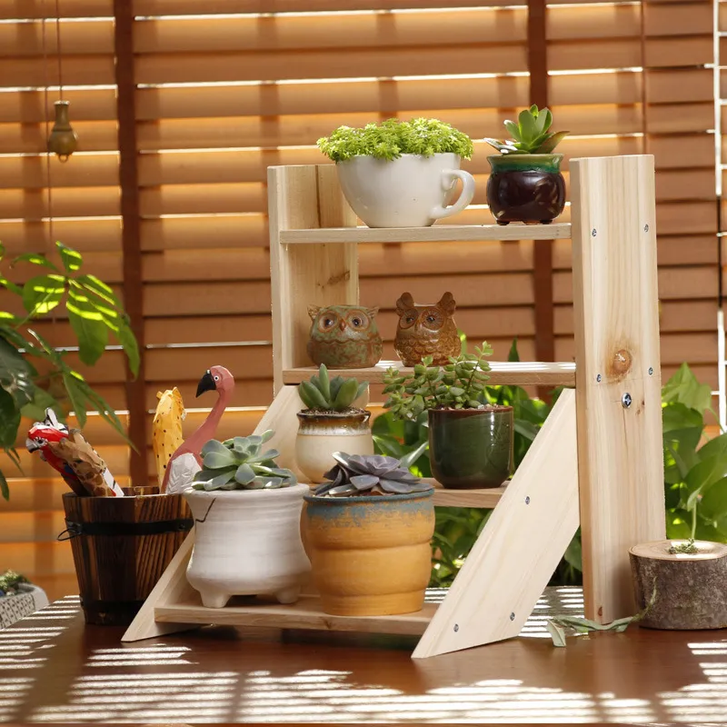 de madera de múltiples capas para flores Soporte de exhibición para suculentas Estante para macetas de flores Estante para plantas de balcón Soporte de