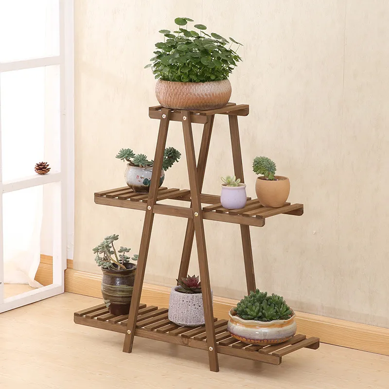 Estante de flores de madera multifunci&oacute;n de 3 capas, soporte para plantas, estante de flores para exhibici&oacute;n en interiores y exteriores