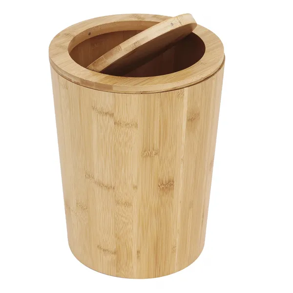 Cesto de basura redondo de bamb&uacute; con tapa para sal&oacute;n y ba&ntilde;o 
