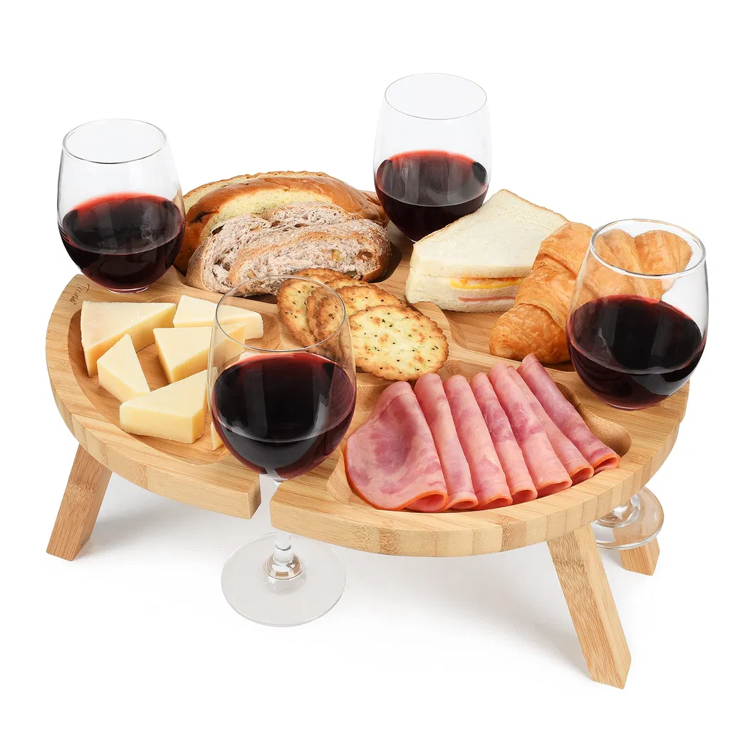 Mesa de camping de bamb&uacute; duradera e impermeable Mesa de picnic para vino para viajes familiares