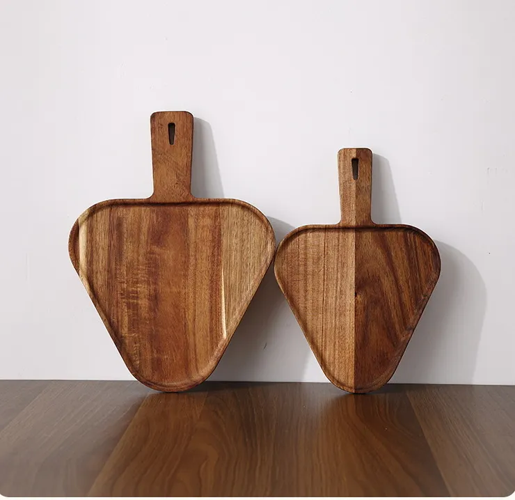 Plato para servir de madera de acacia con forma de hongo hecho a mano con tallas únicas