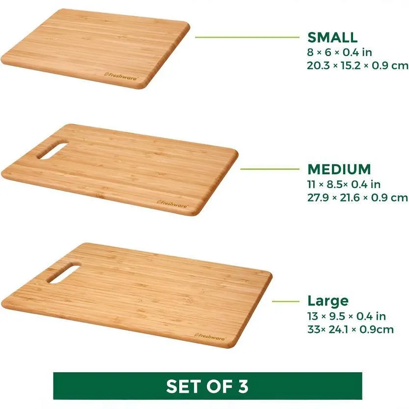 Juego de tablas de cortar de frutas y verduras de bamb&uacute; duraderas de 3 piezas para cocina 