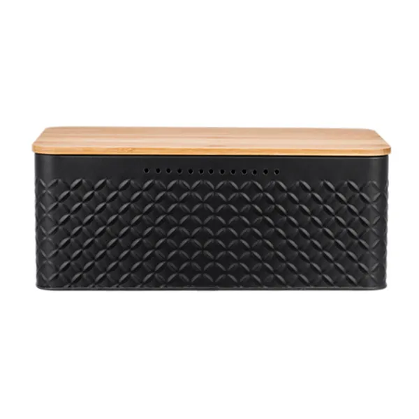 Recipiente de almacenamiento de pan rectangular de metal Caja de pan Soporte para pan Contenedor de almacenamiento de pan con rejilla de tapa de madera