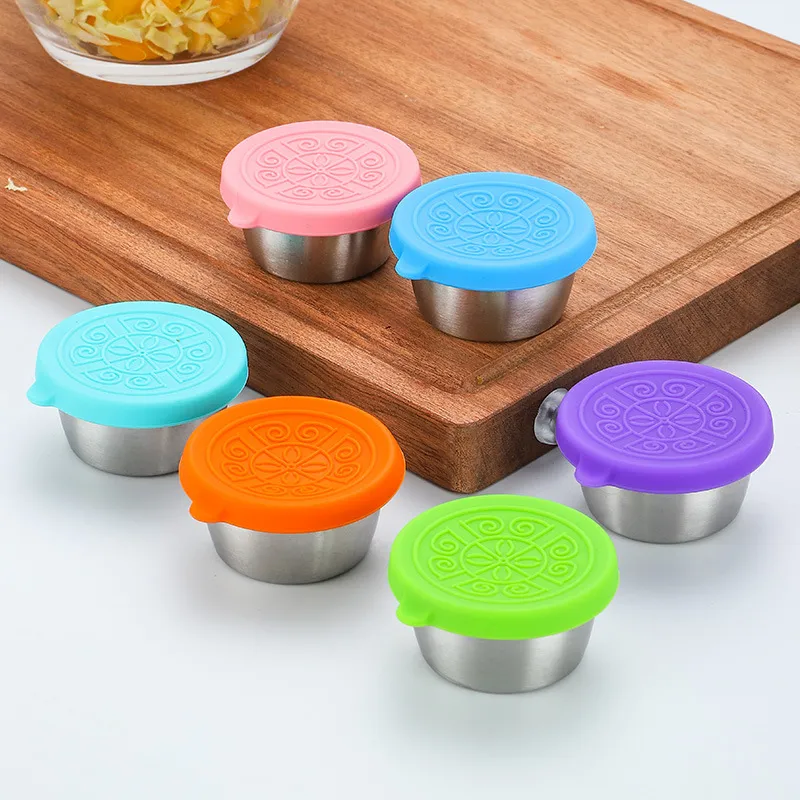 Taza para condimentos de acero inoxidable de 6 piezas con tapa de silicona para lonchera, picnic, viajes, trabajo