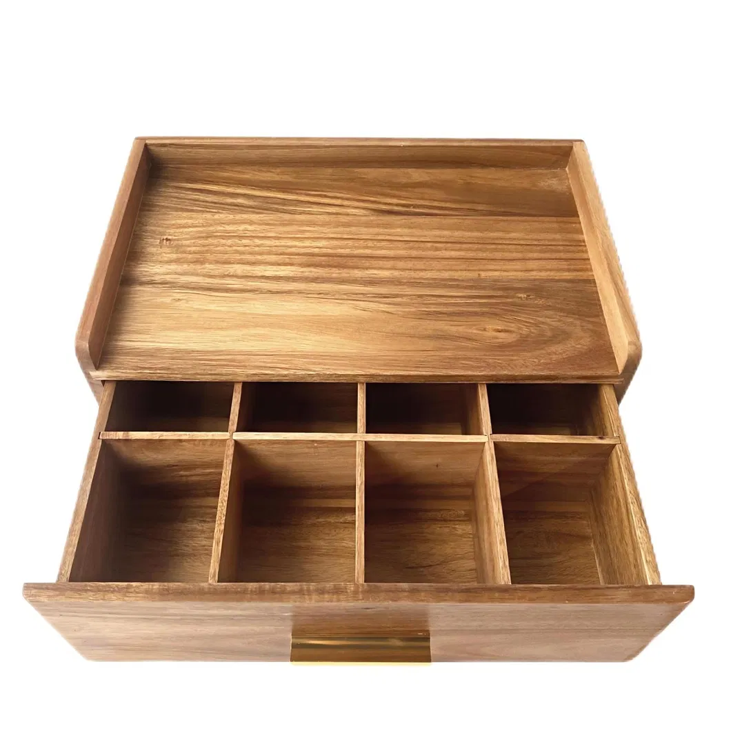 almacenamiento de caf&eacute; de madera de acacia personalizada Caja de almacenamiento de juego de t&eacute;, caja de caj&oacute;n Caja de 