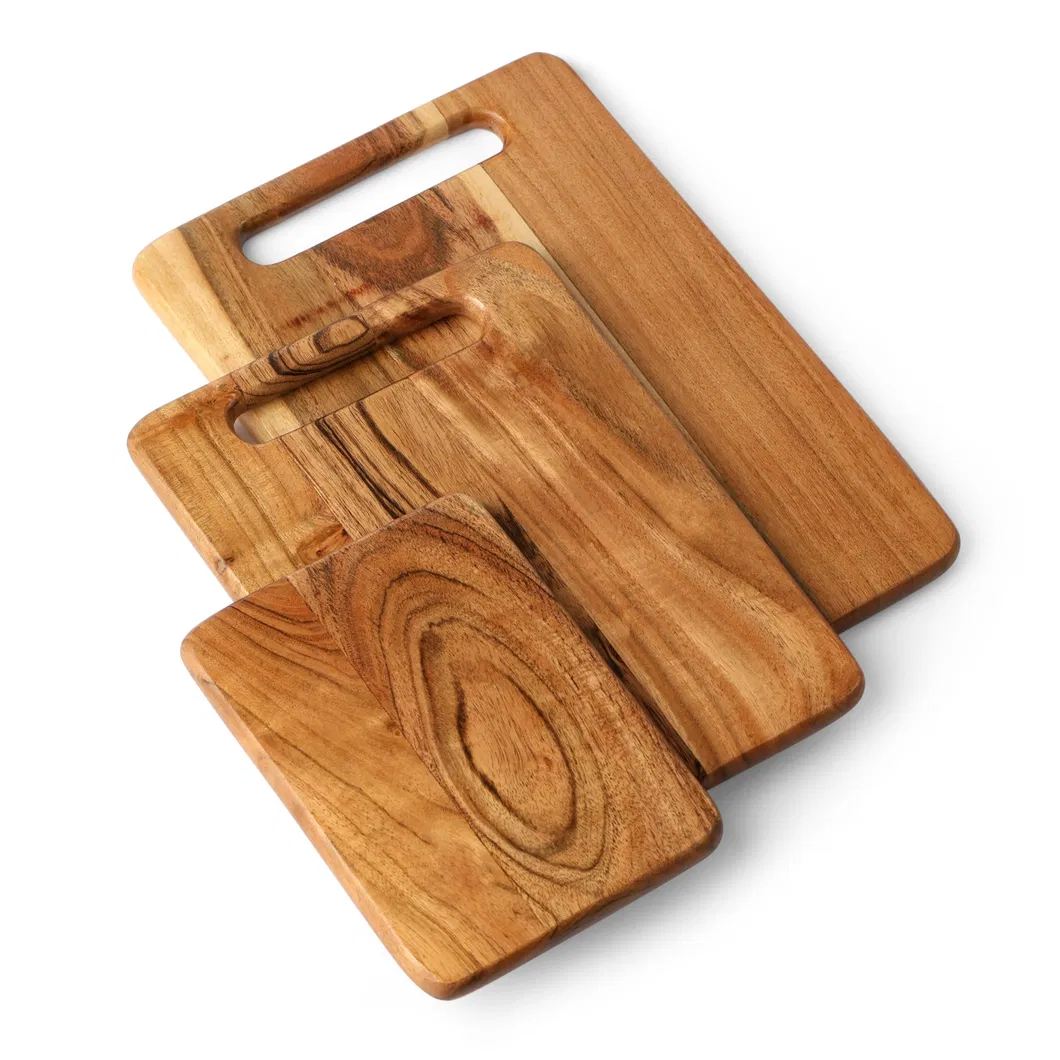 Juego de tablas de cortar de madera de 3 piezas, bloques de cortar de carnicero de madera de acacia en blanco de cocina