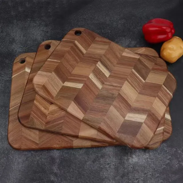 Tabla para cortar y servir de madera de acacia con diseño de espiga Tabla
