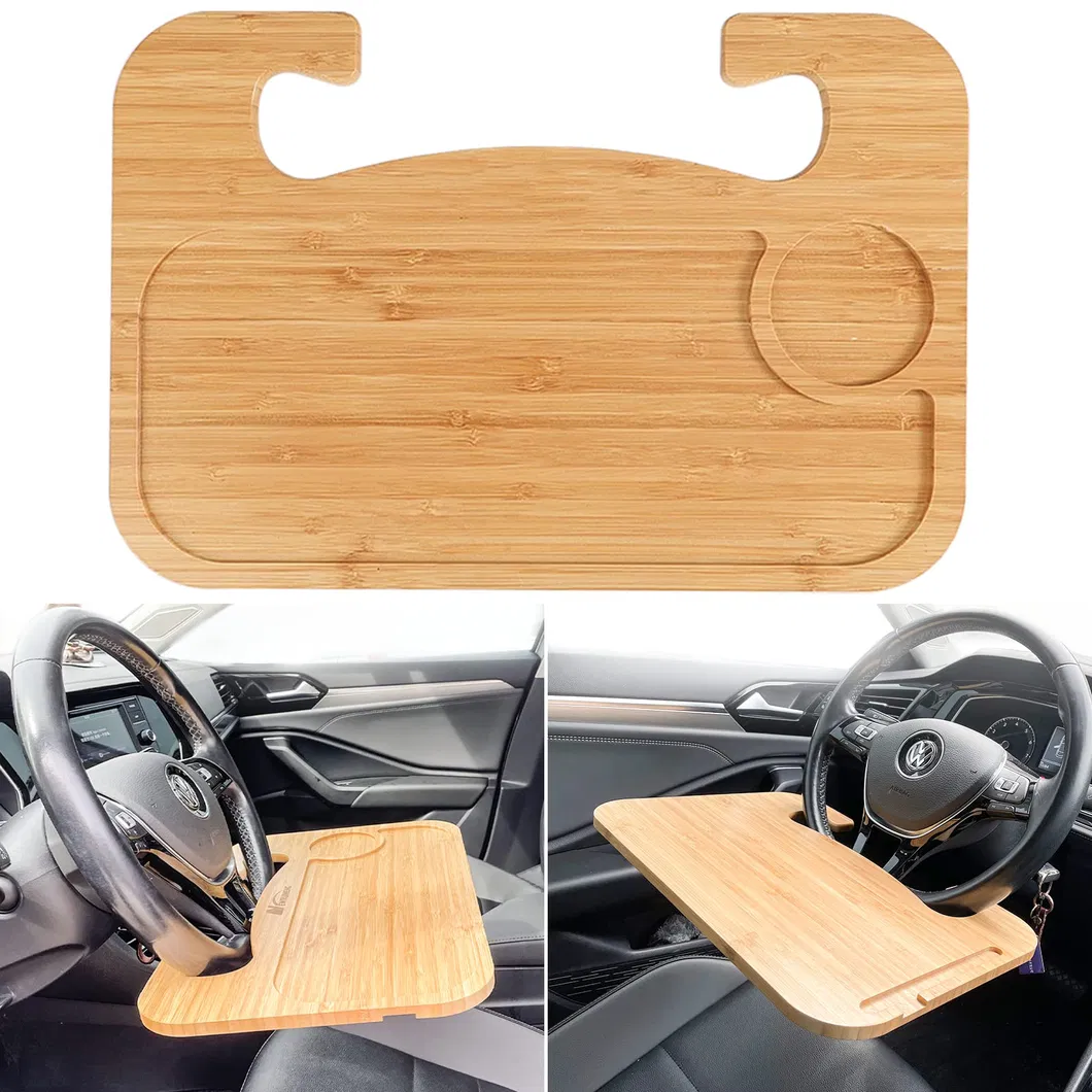 Bandeja de coche de bamb&uacute; de doble cara para comer y trabajar