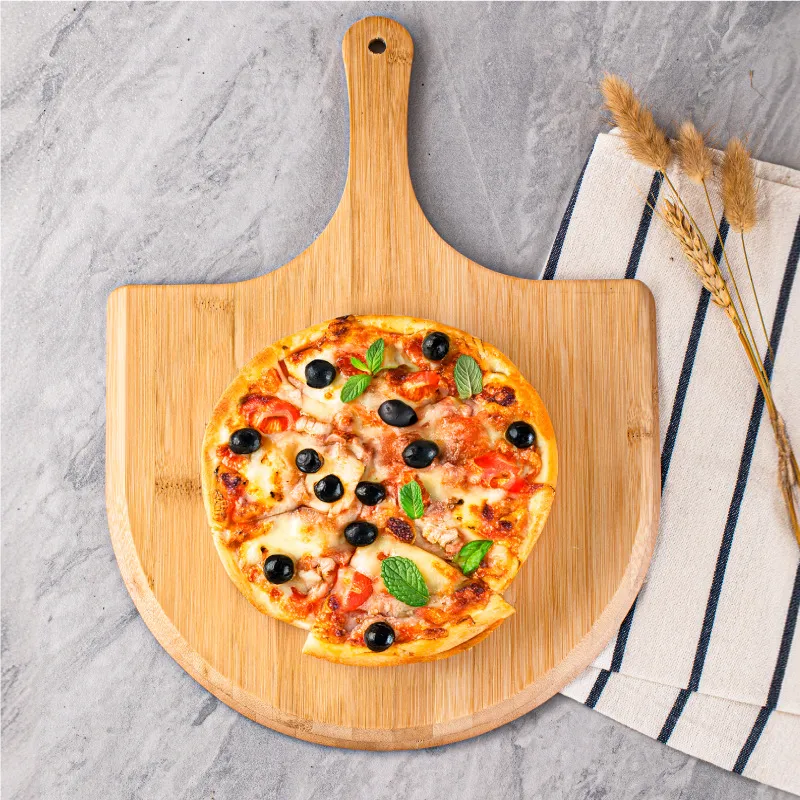 Tabla de servicio de corte de pizza de bamb&uacute; de 15,7x11,2 pulgadas 