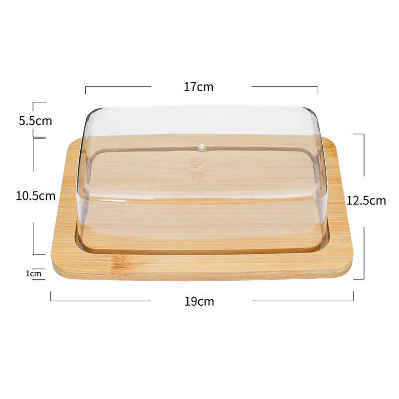 Soporte de mantequilla de bamb&uacute; Soporte para pasteles Bandeja de mantequilla con tapa transparente 