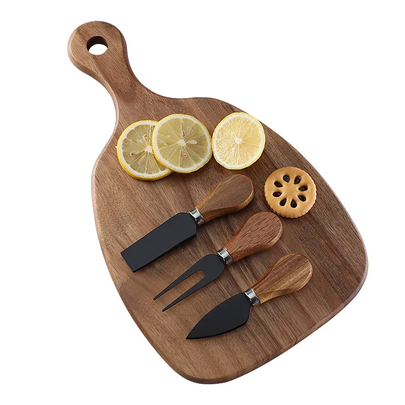 Tabla de queso de acacia duradera con juego de 3 cuchillos para uso dom&eacute;stico 