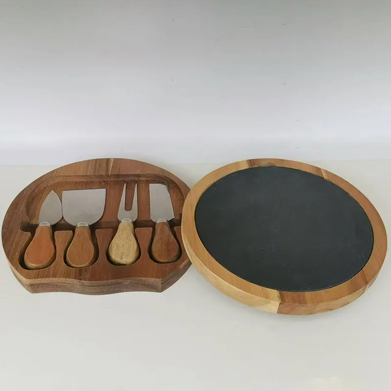 al por mayor Tabla para servir queso de pizarra y madera de acacia con forma de paleta