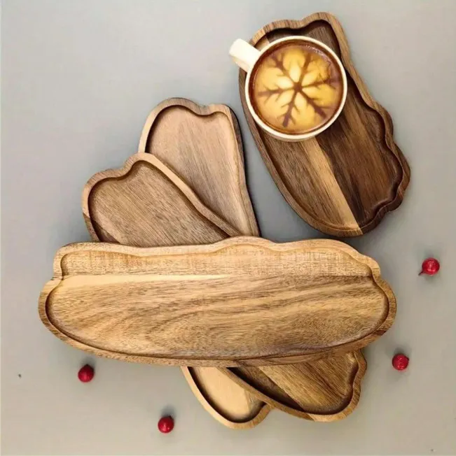 Bandejas para servir de madera de acacia de 11,9 x 4,1 pulgadas 