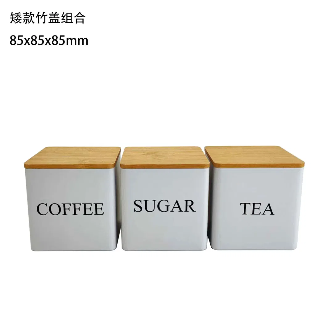 Juego de recipientes de cocina con tapas de bamb&uacute; para caf&eacute;, t&eacute;, az&uacute;car 