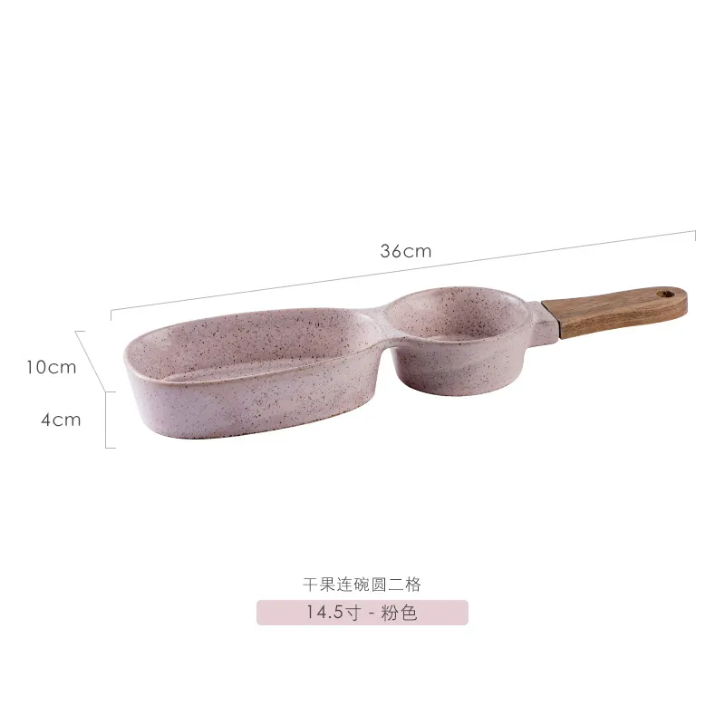 Elegante cuenco de cerámica con divisor y mango de madera