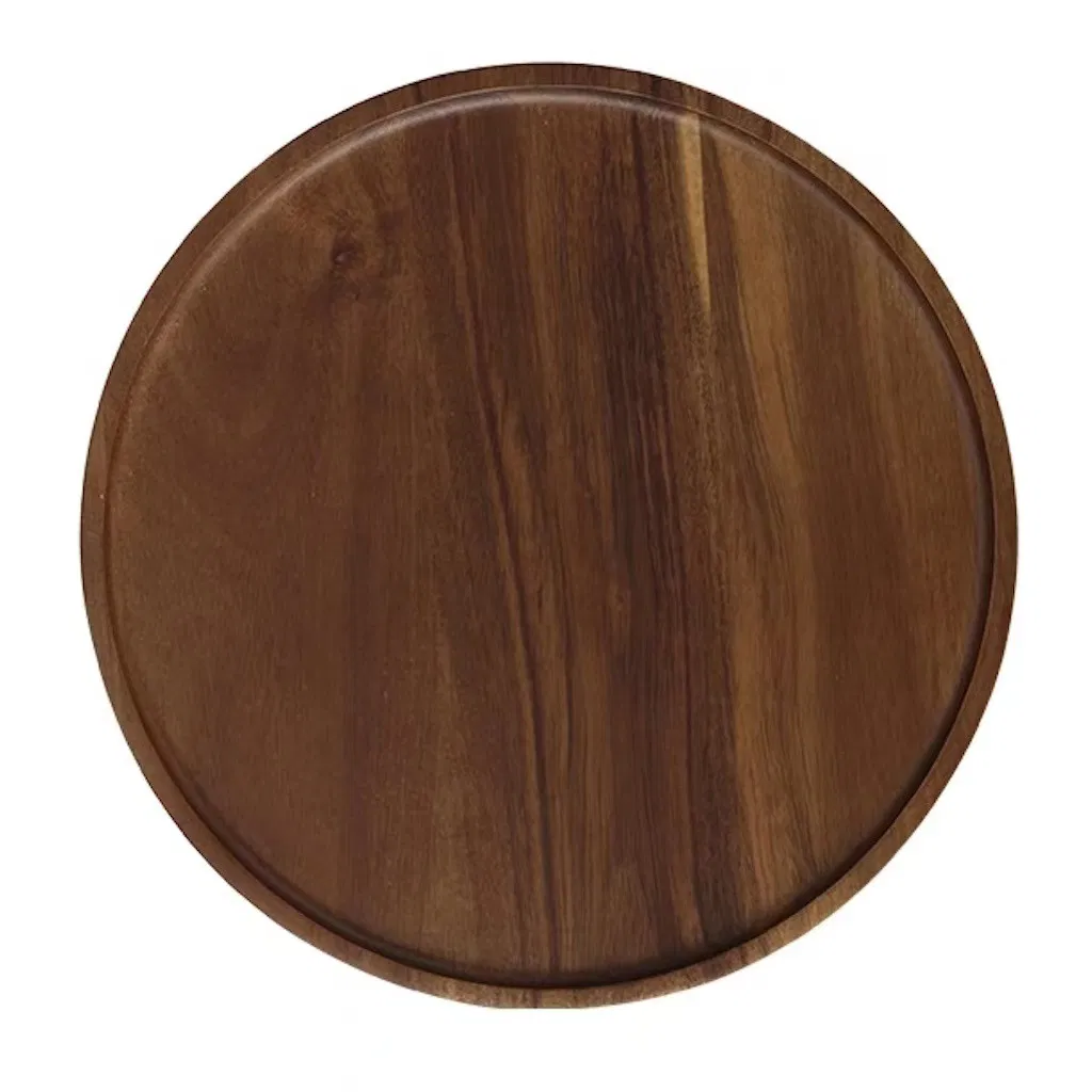 Decorar tocador, bandeja redonda grande de madera de nogal, frutos secos, plato de cena de madera 