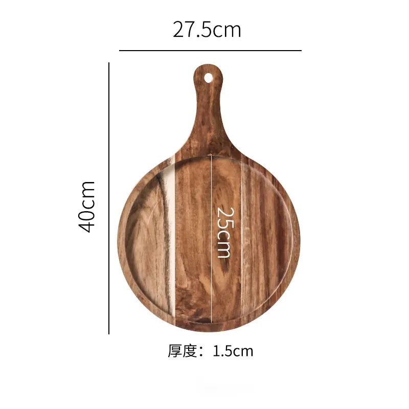 Bandeja para servir quesos y embutidos redonda personalizada de madera de acacia funcional con asa Bulkbuy 