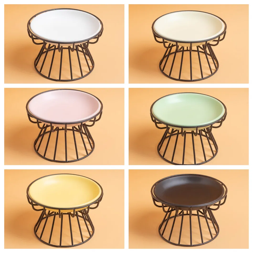 Cuenco redondo de cer&aacute;mica para comida de mascotas con protecci&oacute;n del cuello Cuencos para perros y gatos con soporte de metal