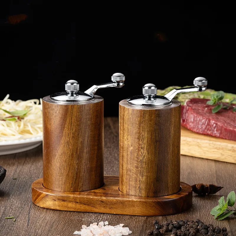 Jarr&oacute;n con molinillo de pimienta de madera de acacia con manivela