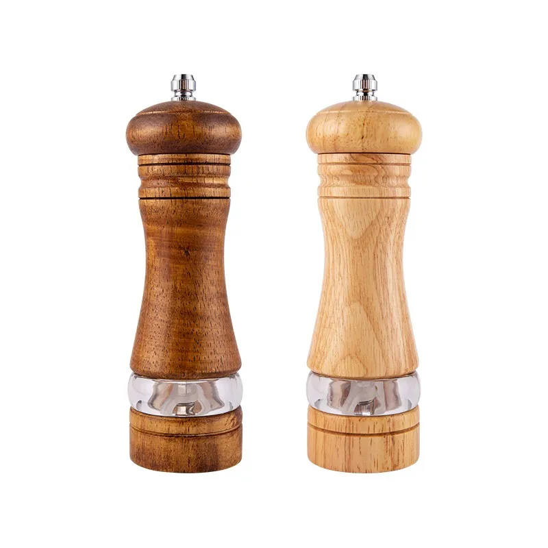 6 pulgadas, botella para moler condimentos de pimienta Molinillo de pimienta manual de acrílico y madera de caucho versátil de 6 pulgadas, botella para moler condimentos de pimienta Molinillo de pimienta manual
