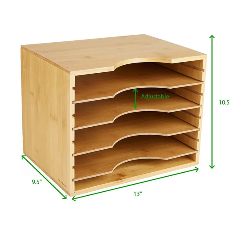 Estante organizador de almacenamiento de particiones de bamb&uacute; multicapa desmontable, archivador de madera para suministros de oficina 