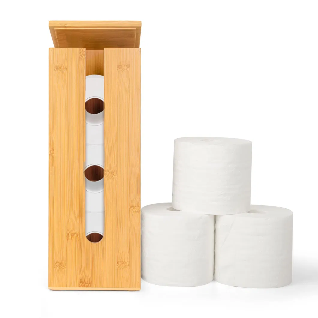 Portarrollos de papel higi&eacute;nico de bamb&uacute;, se adapta a 3 mega accesorios, natural, 5,9 x 5,9 x 16,1 pulgadas 