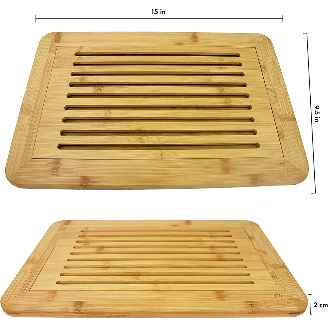 Tabla para cortar pan grande de bambú premium con bandeja para migas integrada