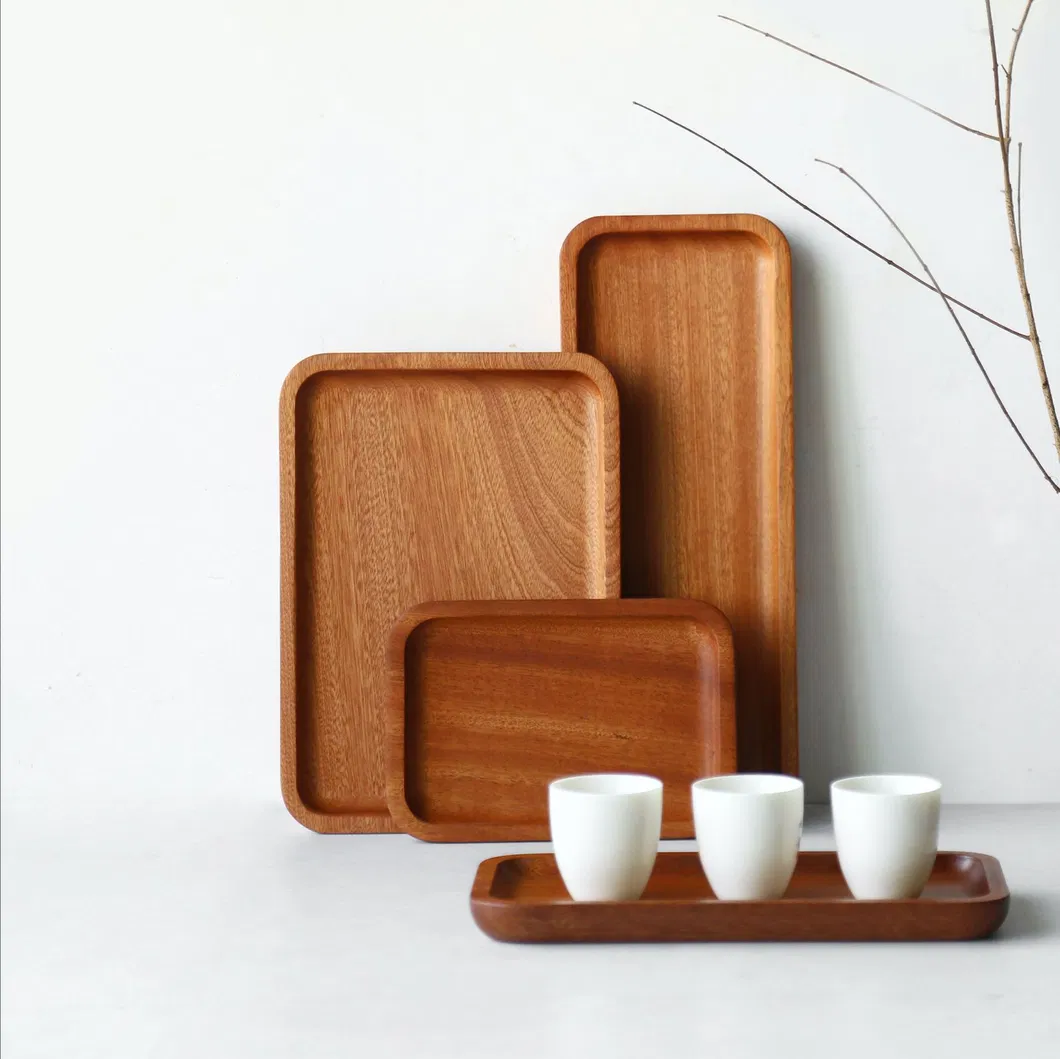 Vajilla para el hogar, juego de bandeja rectangular de madera de &eacute;bano para servir 