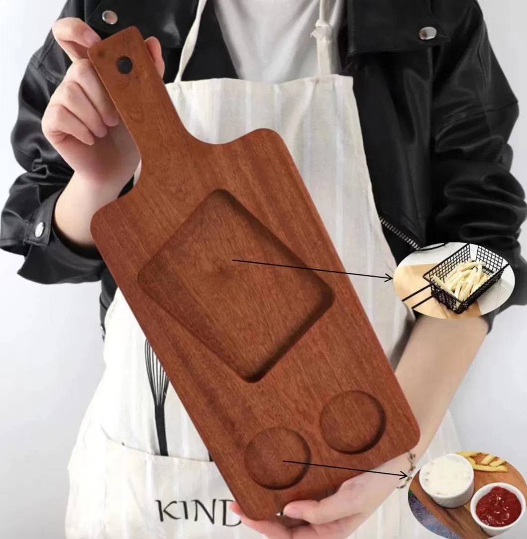 Bandeja de madera de ébano con forma de paleta para postre/salsa