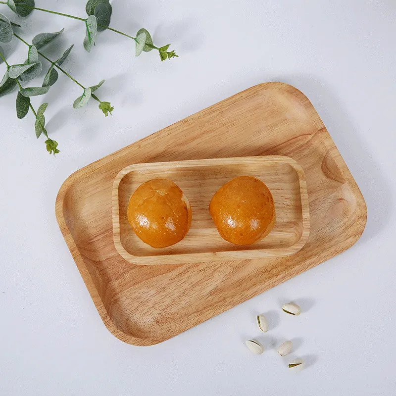 Bandeja rectangular rústica para servir comida de té de madera de haya