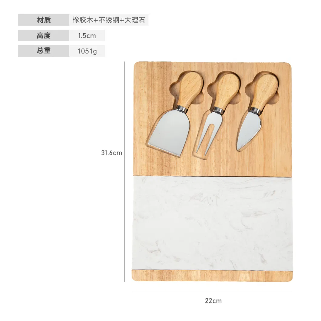 Tablero de madera de caucho con bandeja para filetes de piedra de m&aacute;rmol